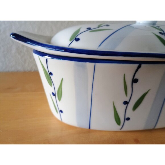 Cook Street Big Butter Boat 3 Pc Porcelain – Blueberry Vine – Hand Painted Dish - Picture 7 of 7